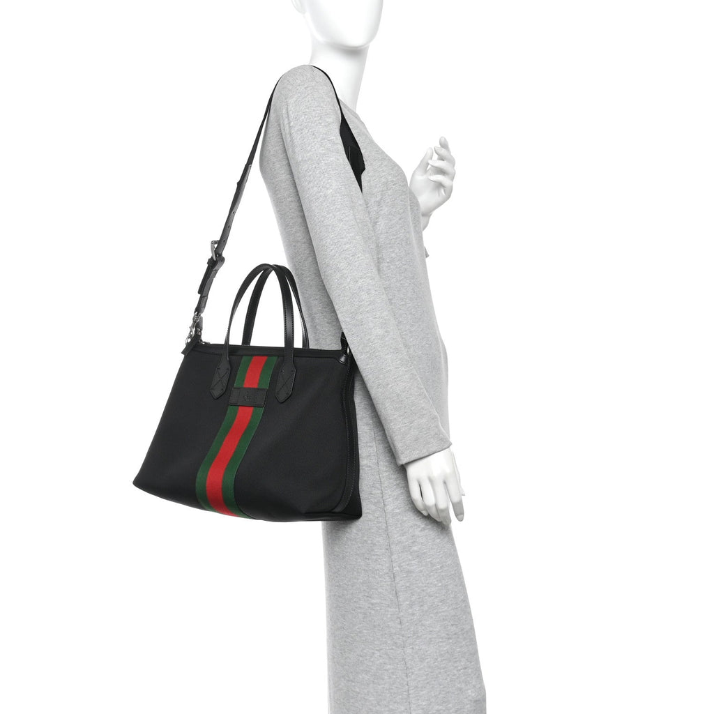 Techno Canvas Web Top Handle Shoulder Bag Black