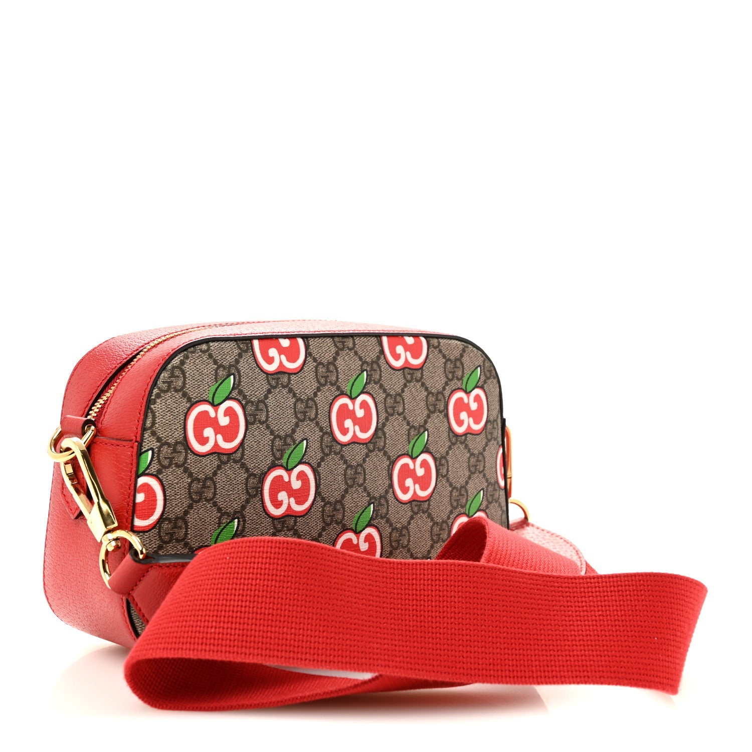 GG Supreme Monogram Apple Small Retro Interlocking G Shoulder Bag Beige Multicolor Lobster Red
