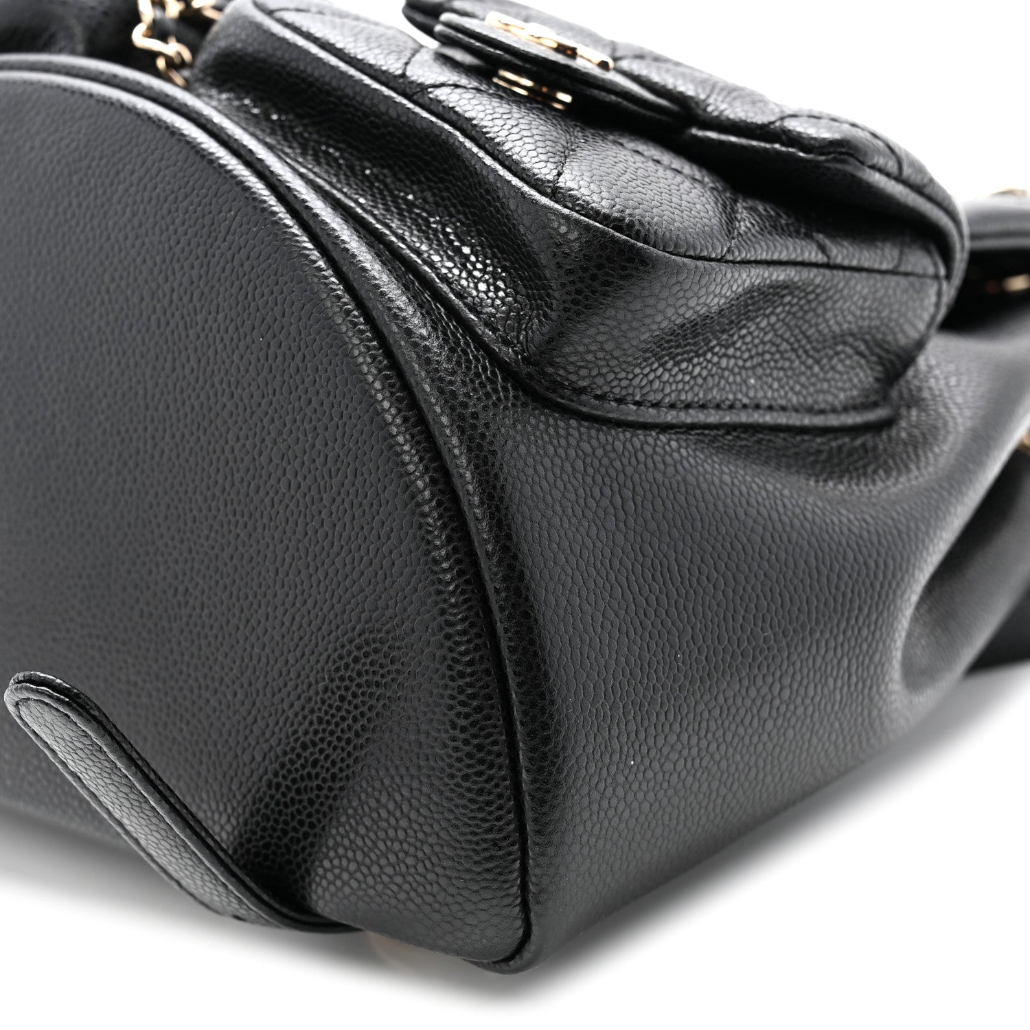 Shiny Caviar Quilted Medium Duma Pockets Drawstring Backpack Black
