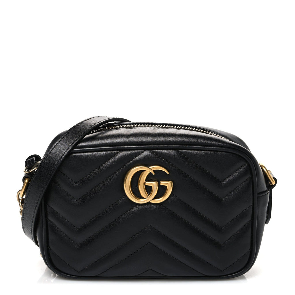 Calfskin Matelasse Mini GG Marmont Chain Shoulder Bag Black