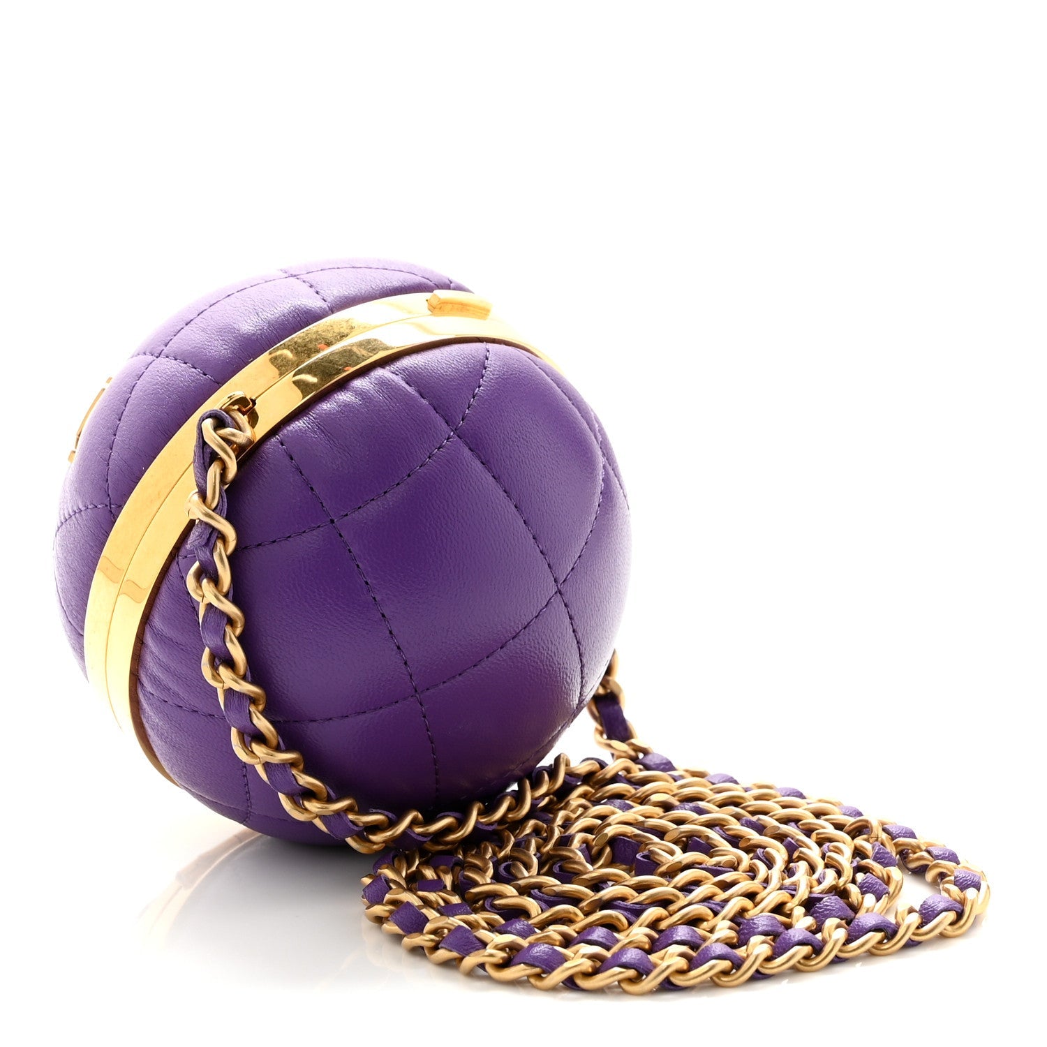 Lambskin CC Minaudiere Sphere Chain Clutch Purple