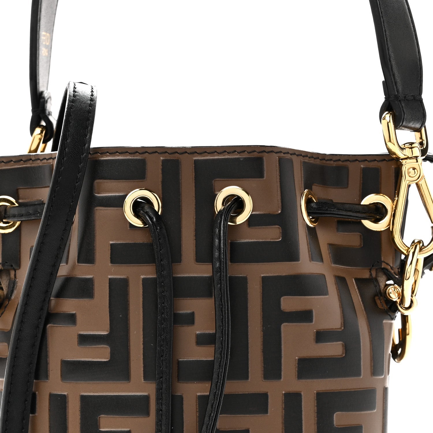 Vitello Liberty F is Fendi Bi-Color FF 1974 Embossed Mini Mon Tresor Bucket Bag Maya Black