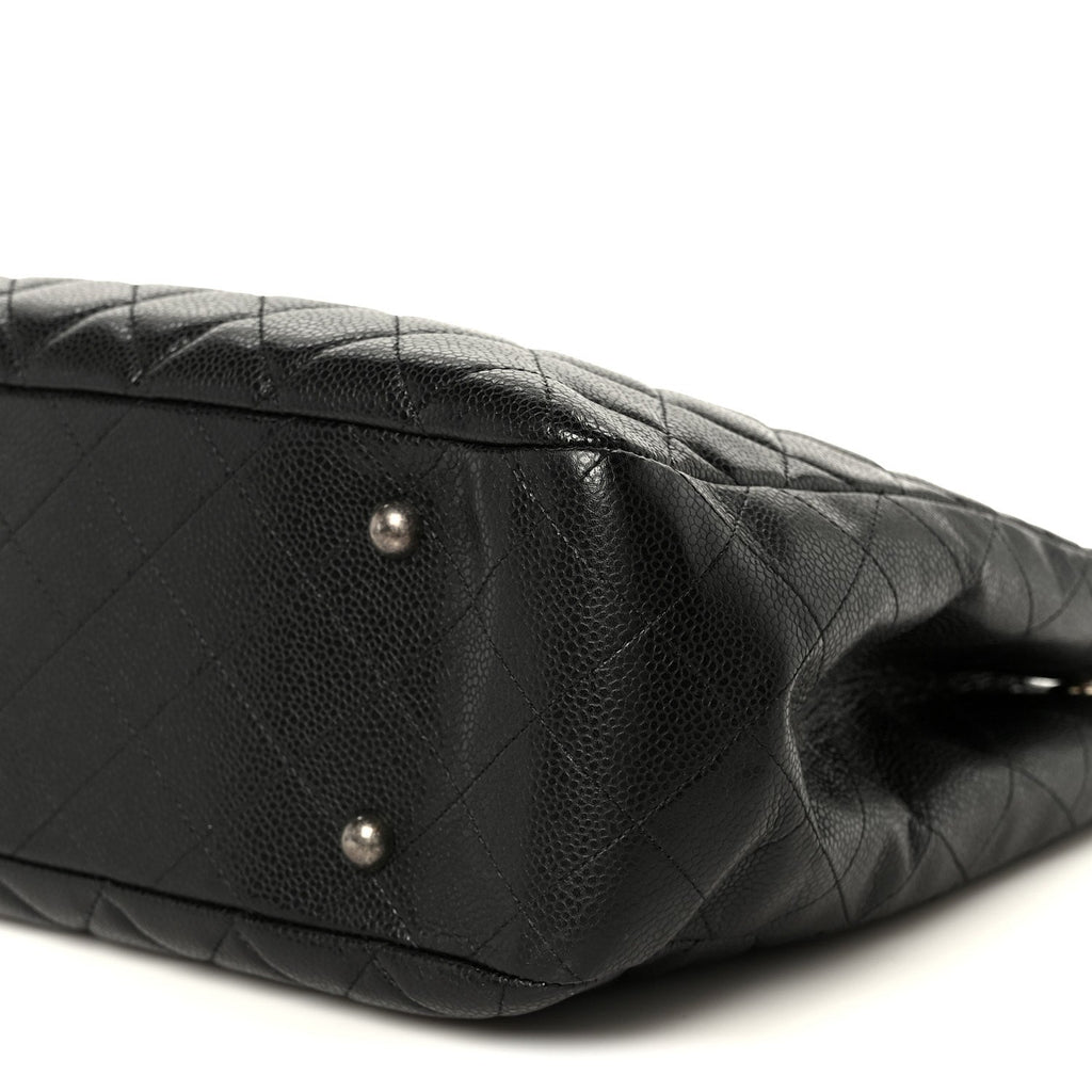 Calfskin Quilted Large CC Shopping Tote Black