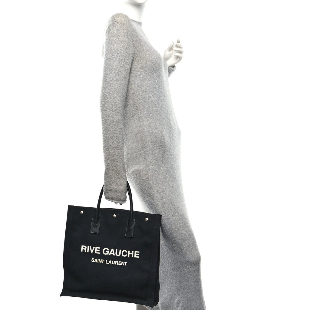 Linen Calfskin Rive Gauche North South Tote Black