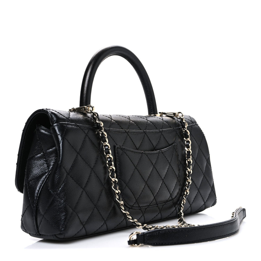 Caviar Quilted Maxi East West Coco Handle Flap Black Black