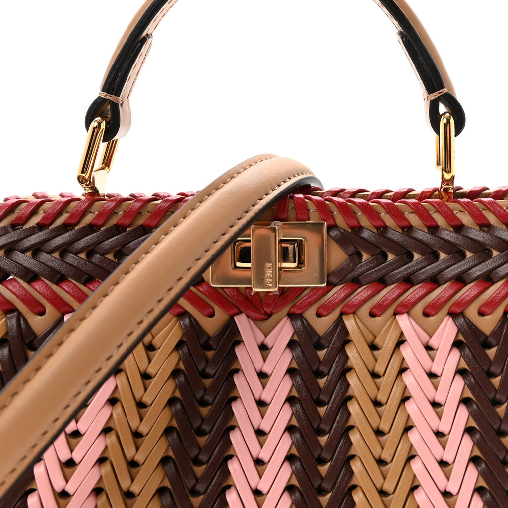 Vitello King Shiny Nappa Intreccio Petite Peekaboo I SEE U Satchel Miel Mogano Rosa Fragola