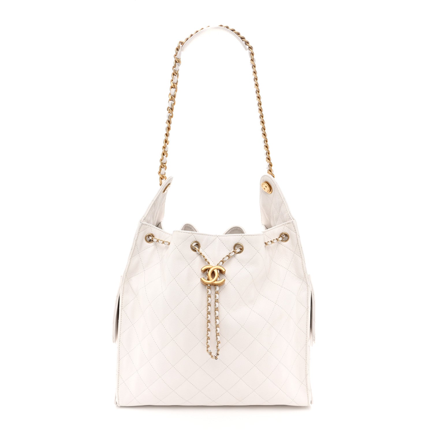 Caviar Quilted Medium Chanel 25 Handbag White