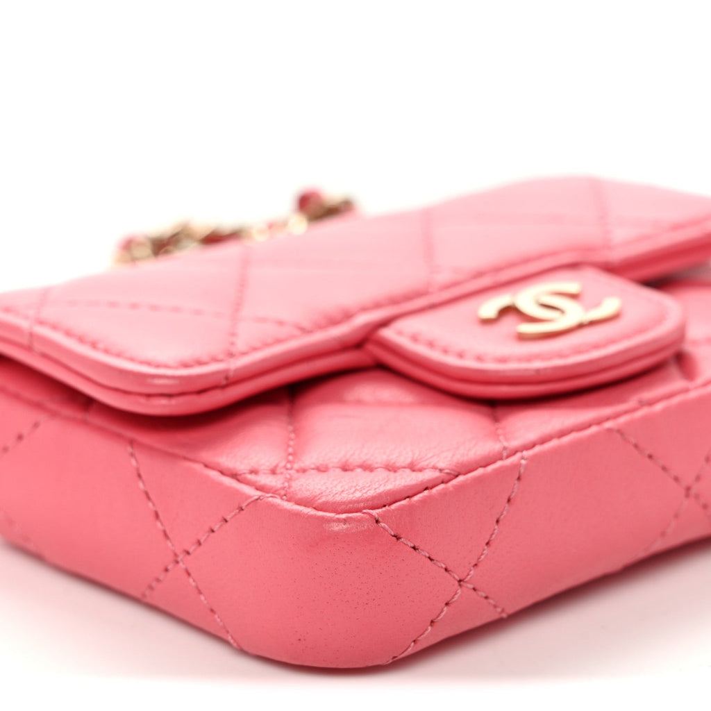 Lambskin Quilted Mini Chain Belt Bag Pink
