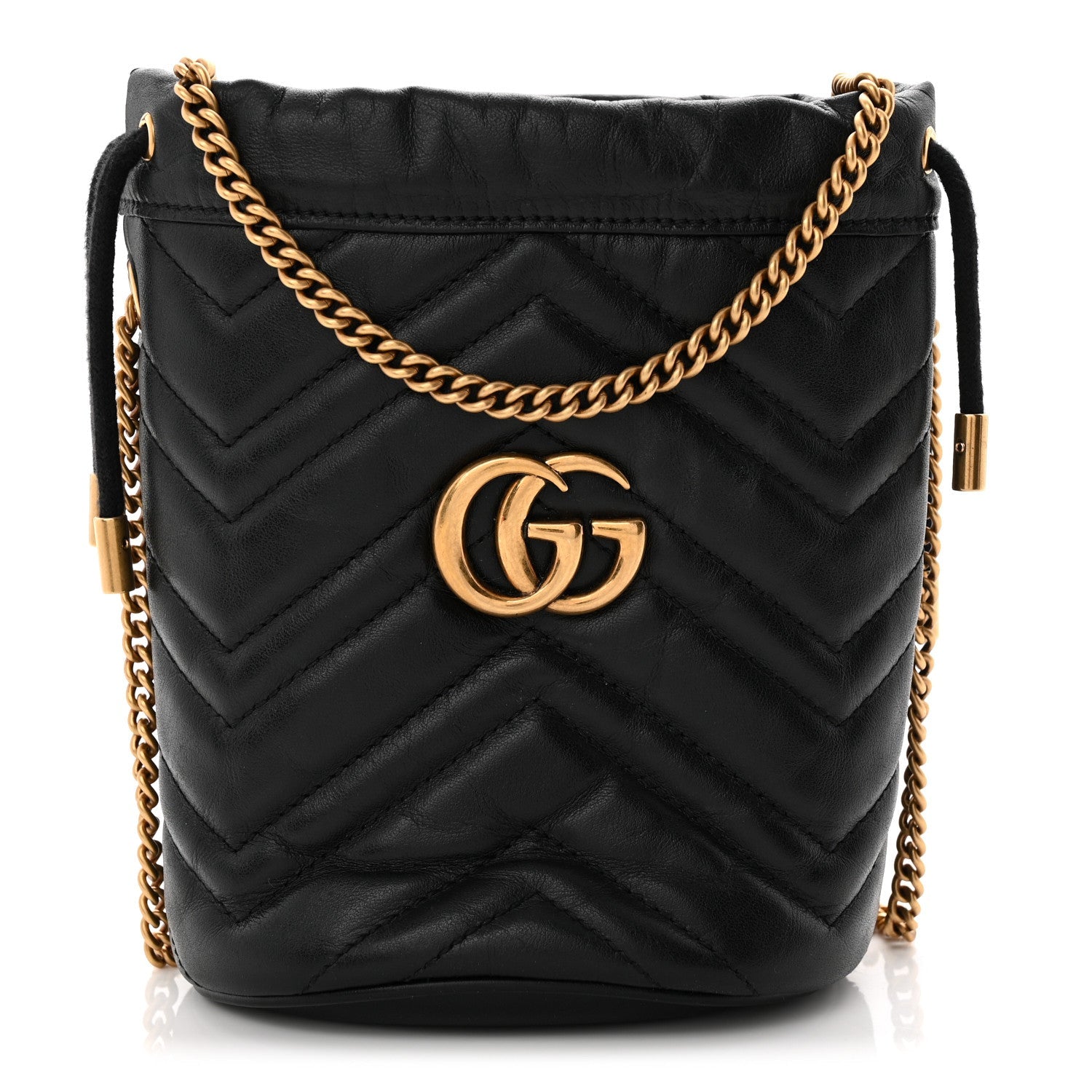 Calfskin Matelasse Mini GG Marmont 2.0 Bucket Bag Black