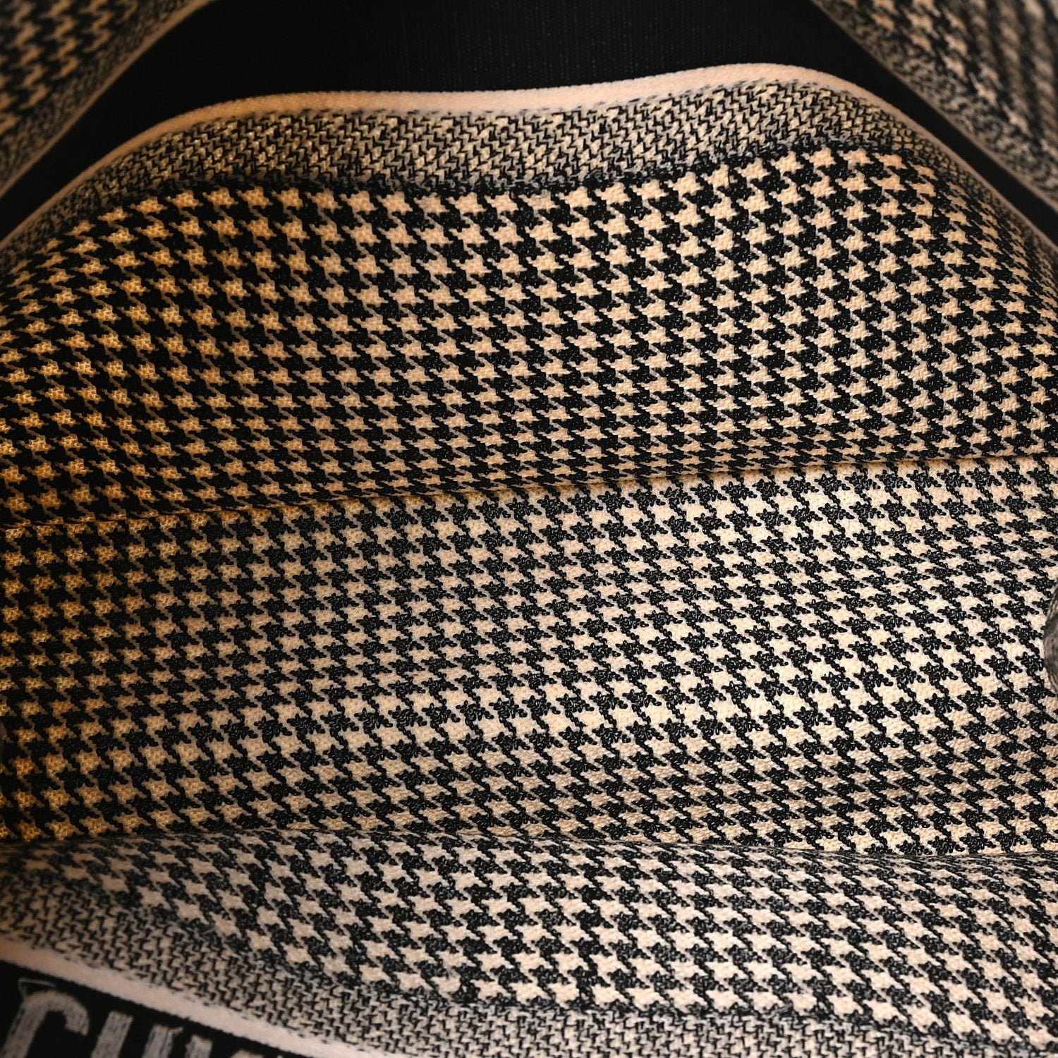 Canvas Houndstooth Embroidered Large Book Tote Black White