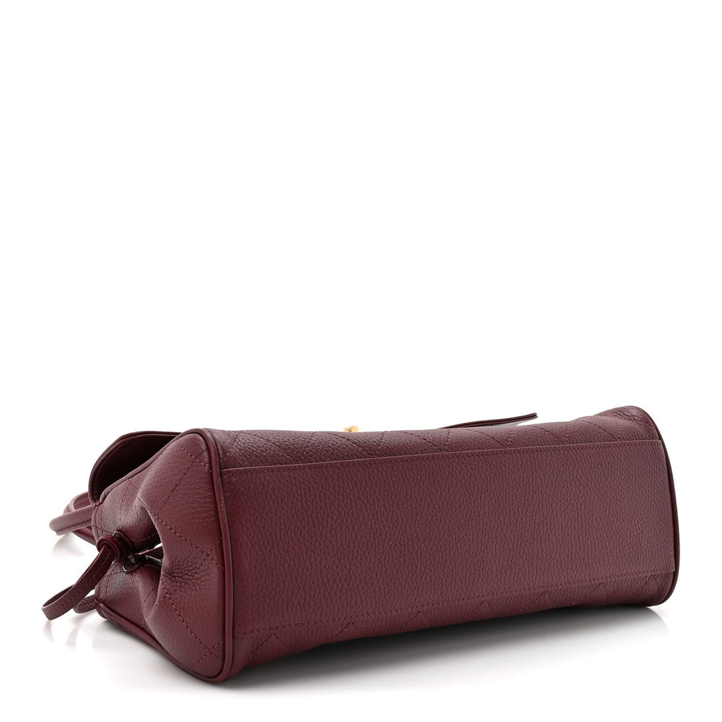 Grained Calfskin Stitched Urban Essentials Small Shopping Bag Burgundy
