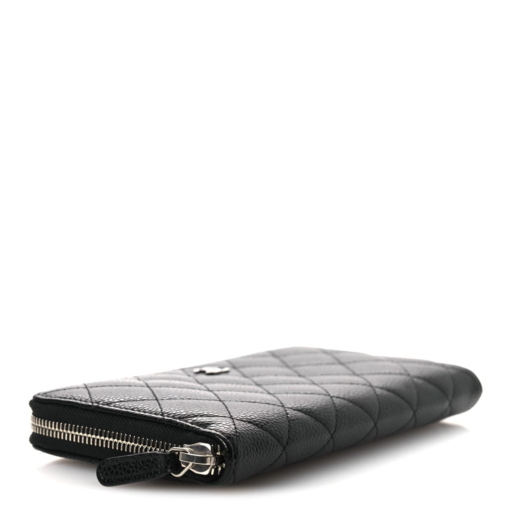 Caviar Quilted Large Gusset Zip Around Wallet Black