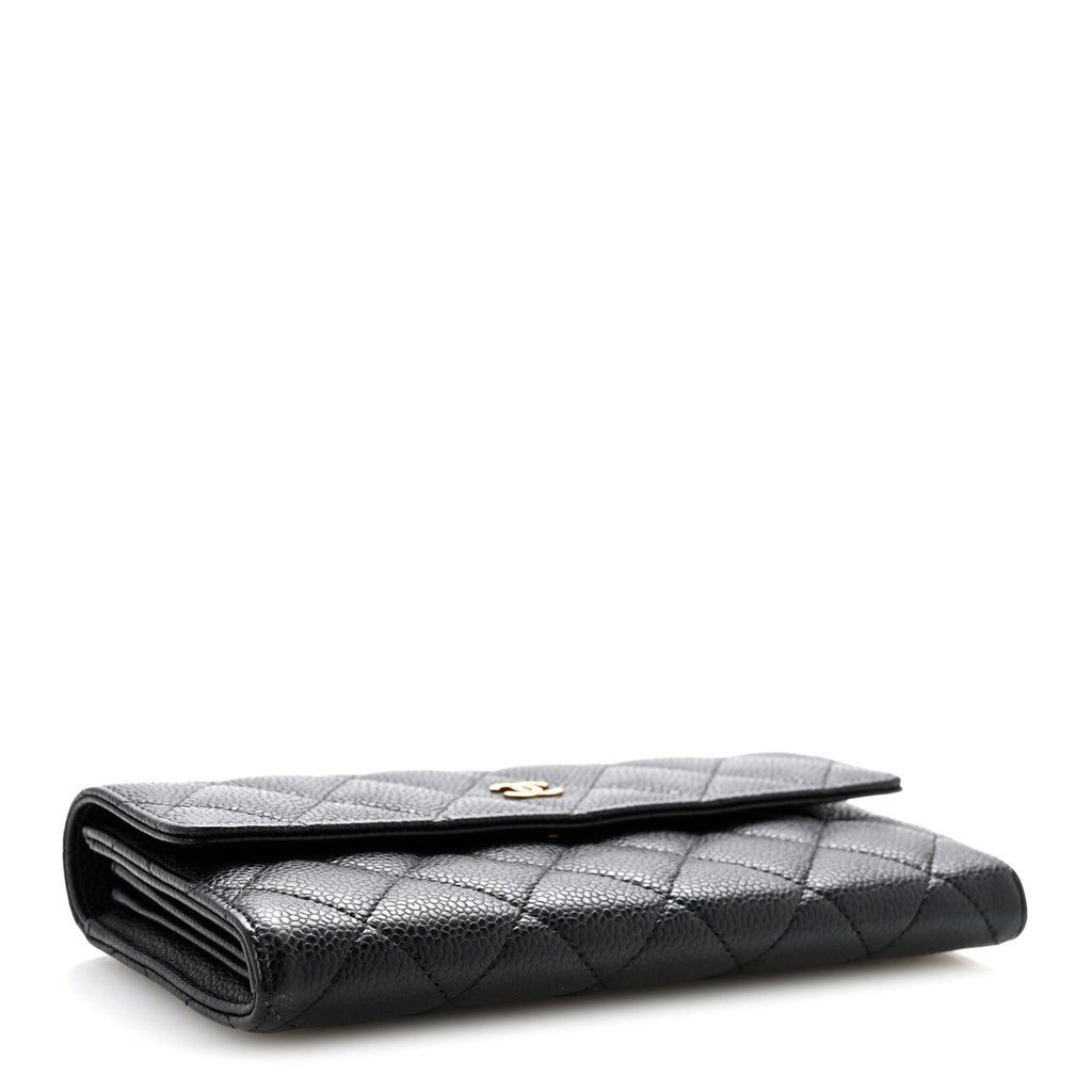 Caviar Quilted Large Gusset Flap Wallet Black