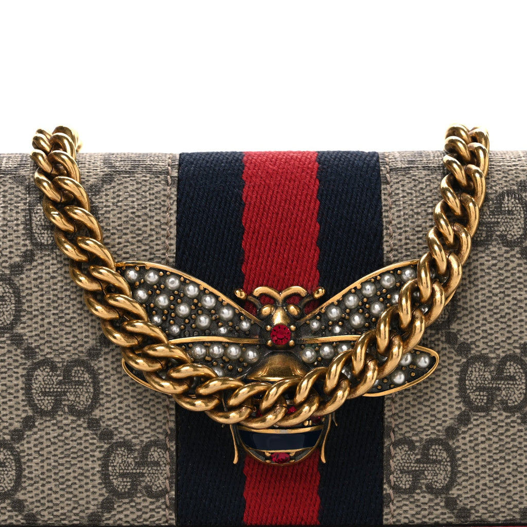 GG Supreme Monogram Web Queen Margaret Chain Wallet Red