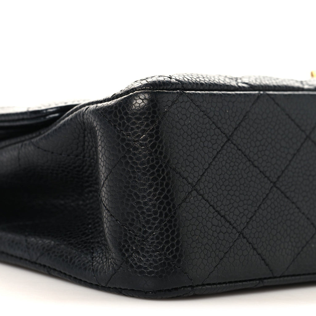 Caviar Quilted Medium Double Flap Black