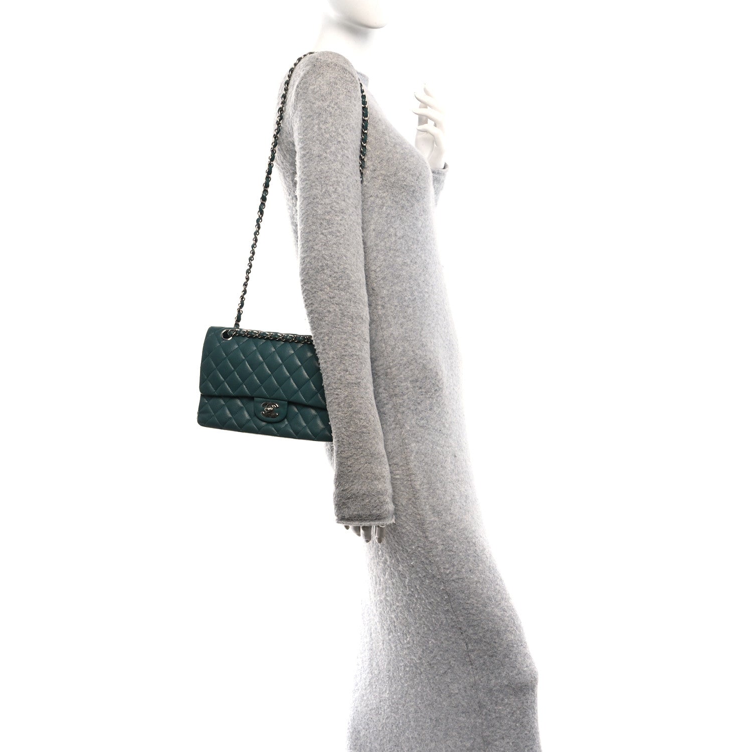 Caviar Quilted Medium Double Flap Green