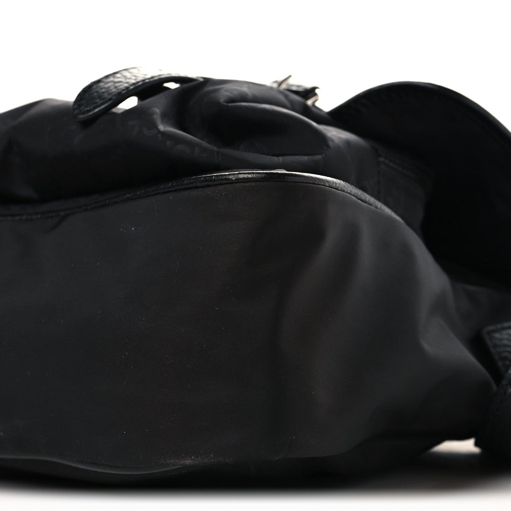 Nylon Monogram Double Buckle Flap Messenger Bag Black
