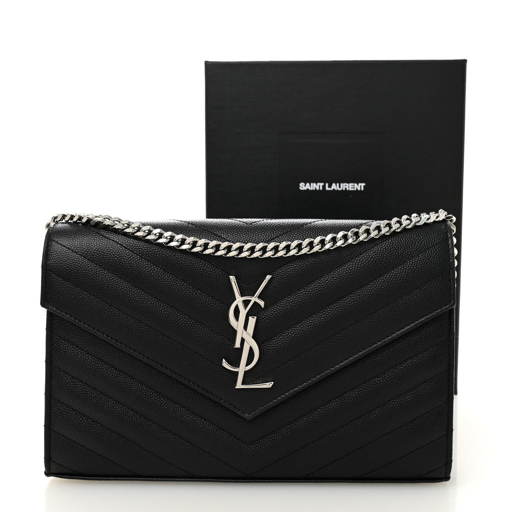 Grain De Poudre Matelasse Chevron Monogram Chain Wallet Black