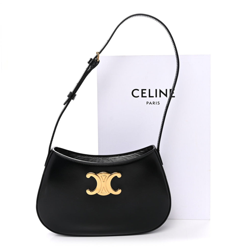 Shiny Calfskin Medium Tilly Triomphe Shoulder Bag Black