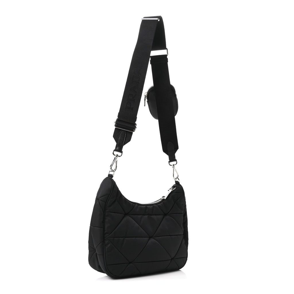 Re-Nylon Triangle Padded Patchwork Shoulder Bag Black