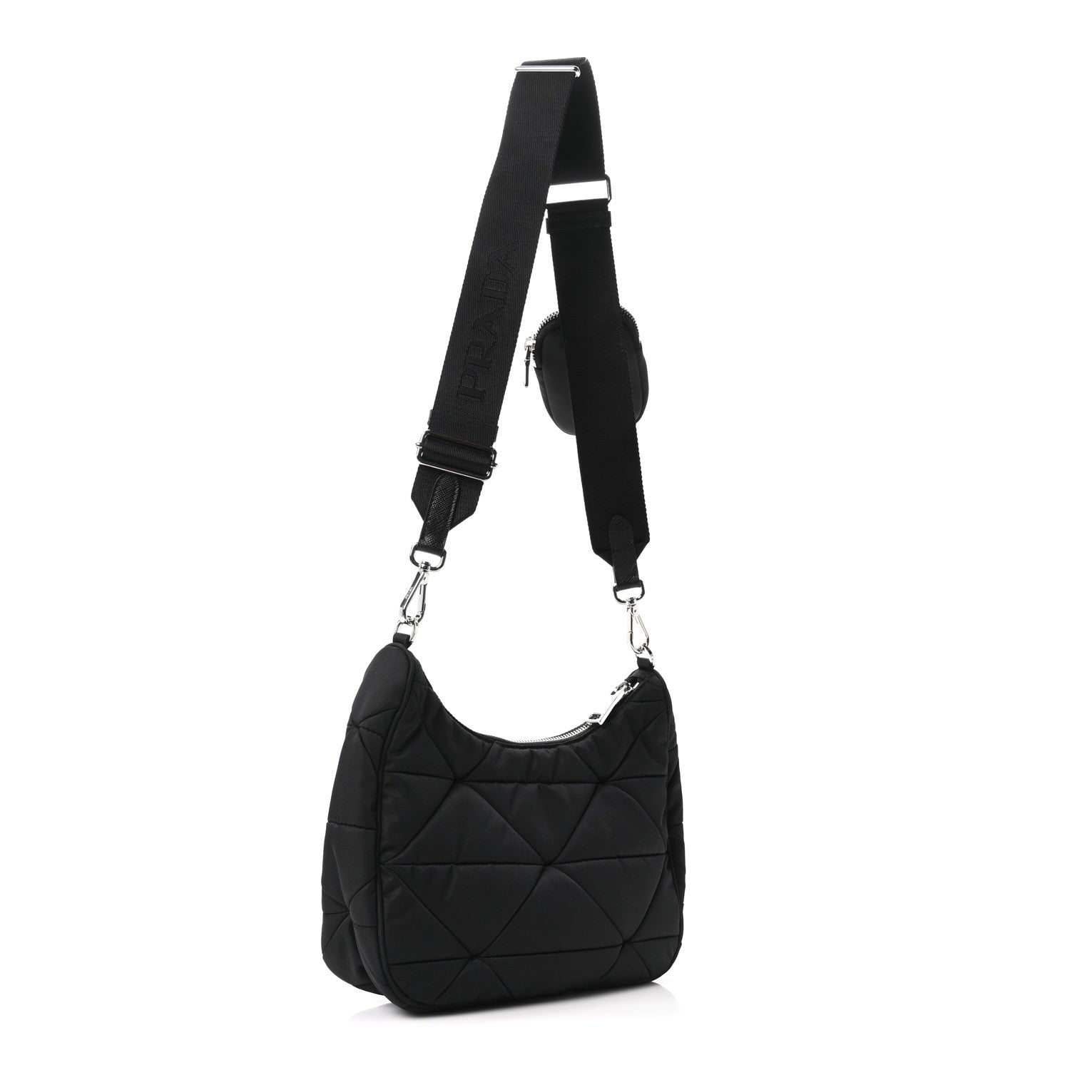 Re-Nylon Triangle Padded Patchwork Shoulder Bag Black