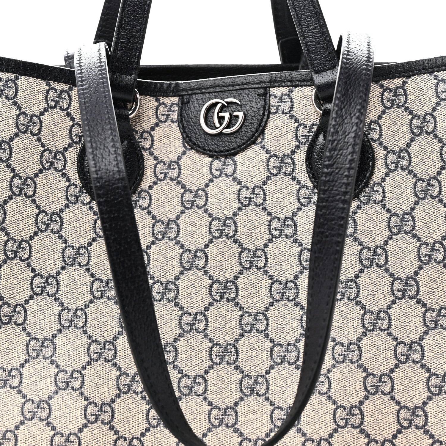 GG Supreme Monogram Textured Dollar Calfskin Medium Shoulder Tote Bag Beige Blue