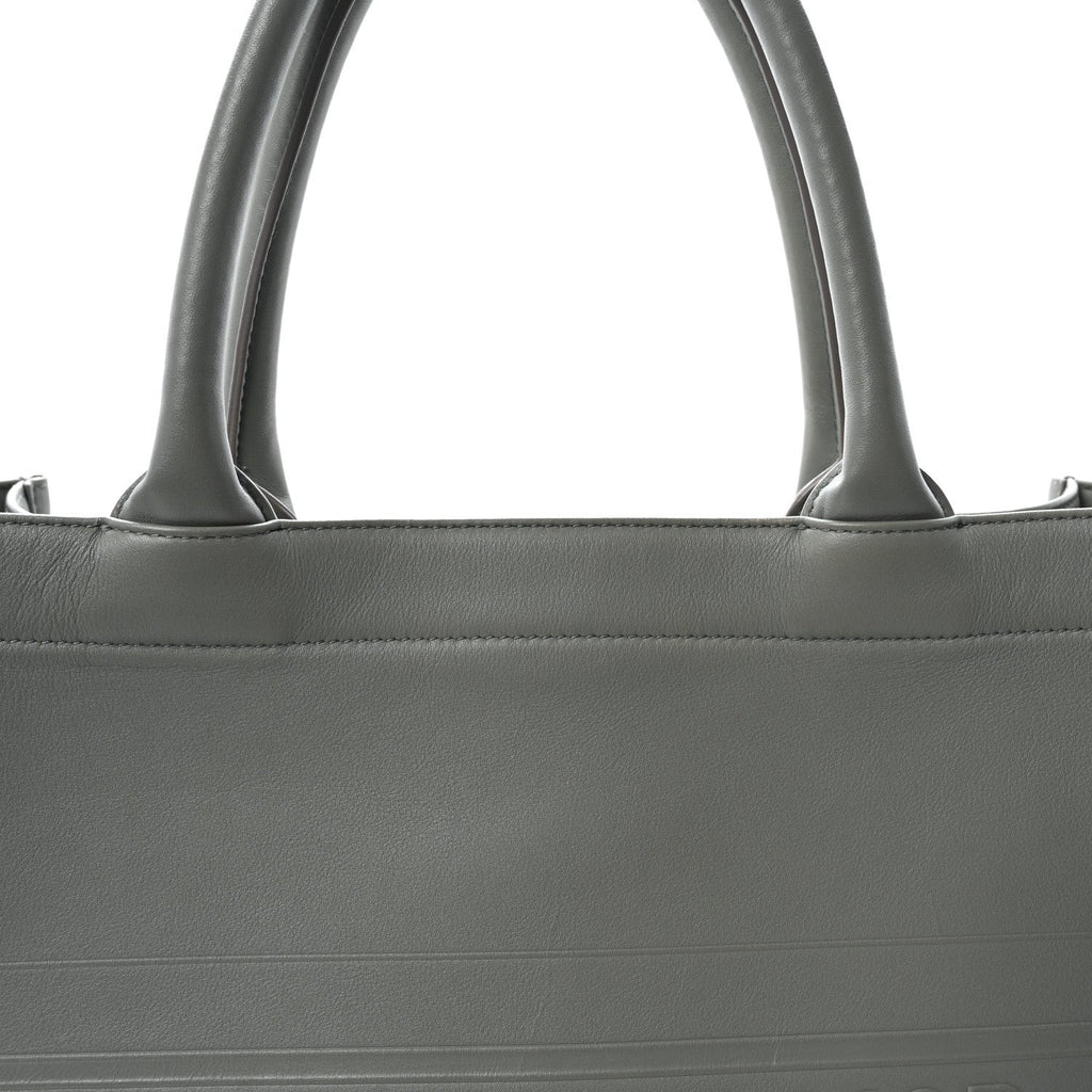 Calfskin Embossed Medium Book Tote Grey Stone