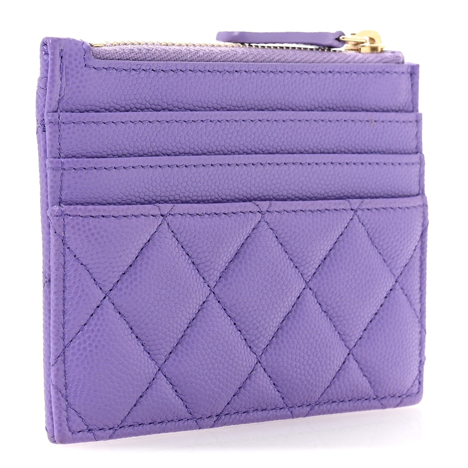 Caviar Quilted CC Zip Card Holder Purple