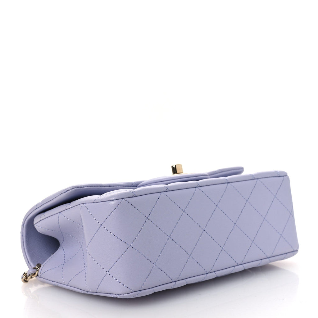 Lambskin Quilted Mini Top Handle Rectangular Flap Light Purple