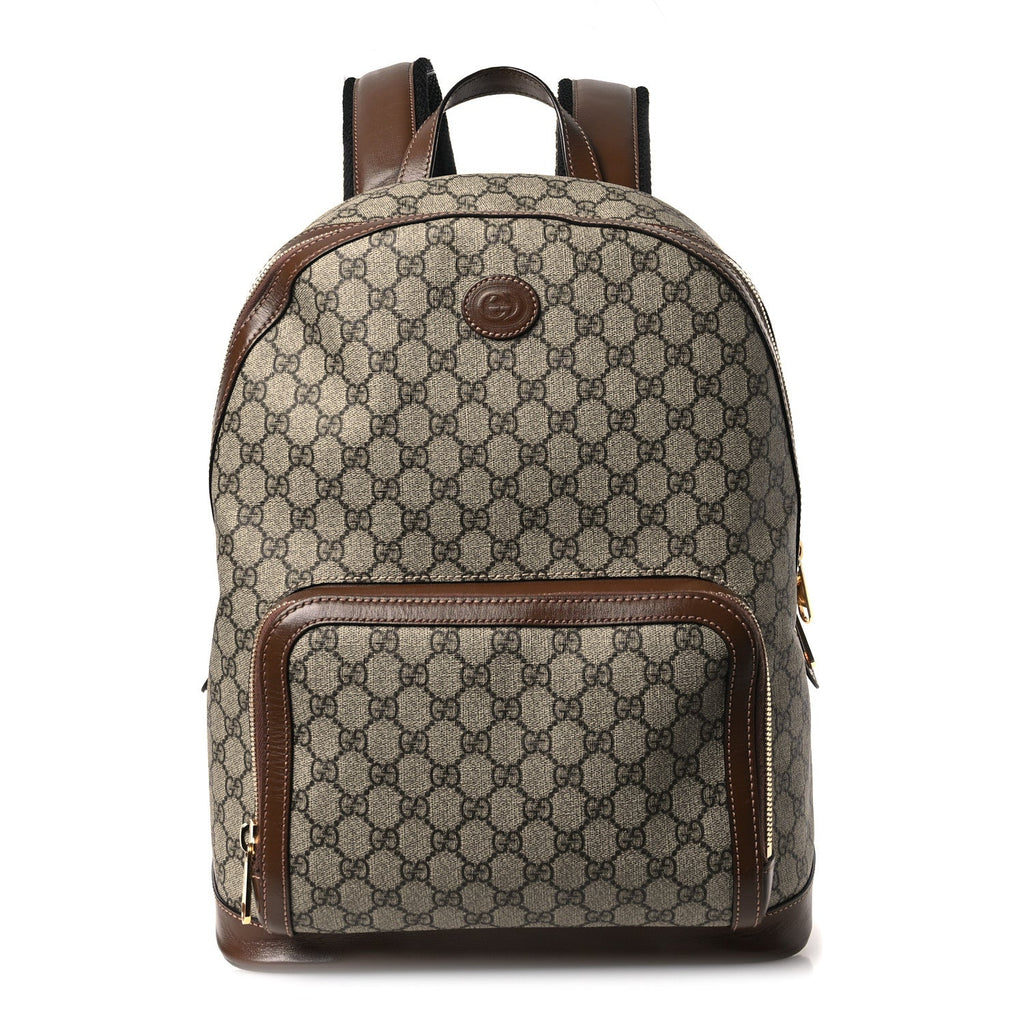 GG Supreme Monogram Textured Calfskin Retro Interlocking G Backpack Brown Beige