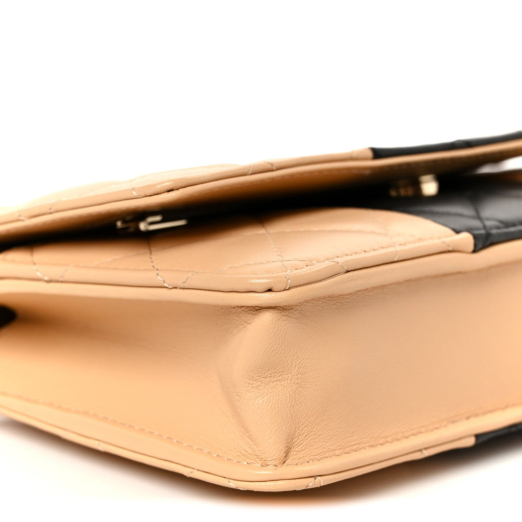 Lambskin Quilted Wallet On Chain WOC Beige Black