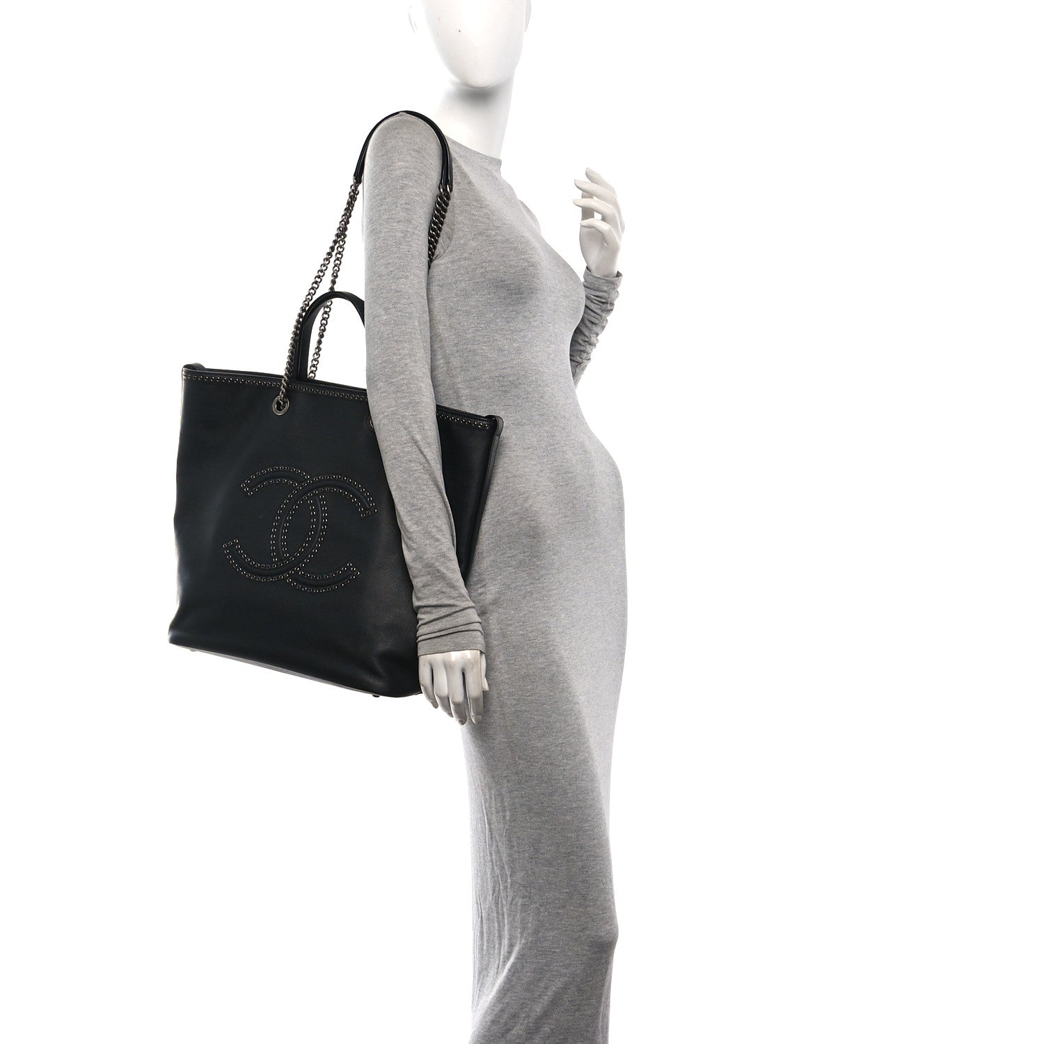 Calfskin Large Coco Eyelets Shopping Tote Black