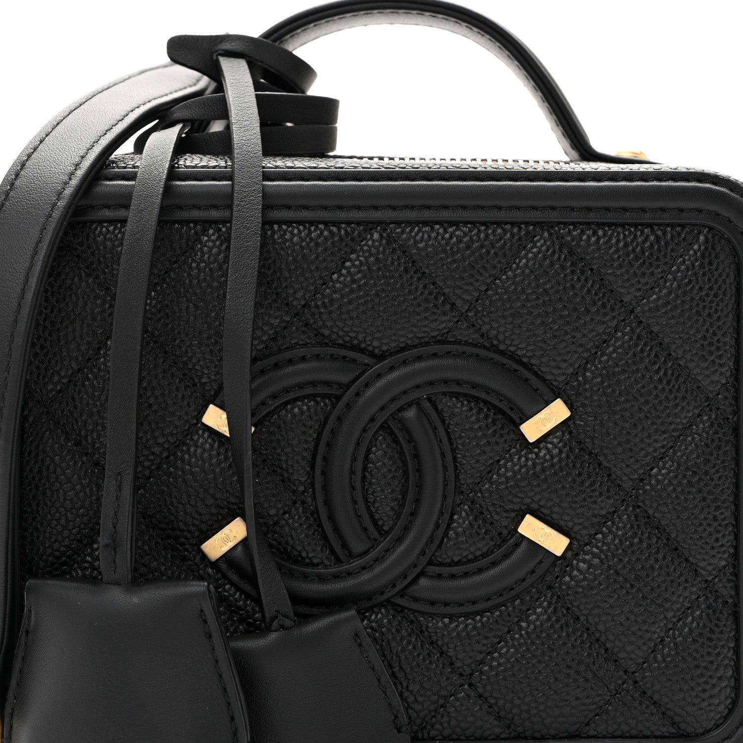 Caviar Quilted Small CC Filigree Vanity Case Black