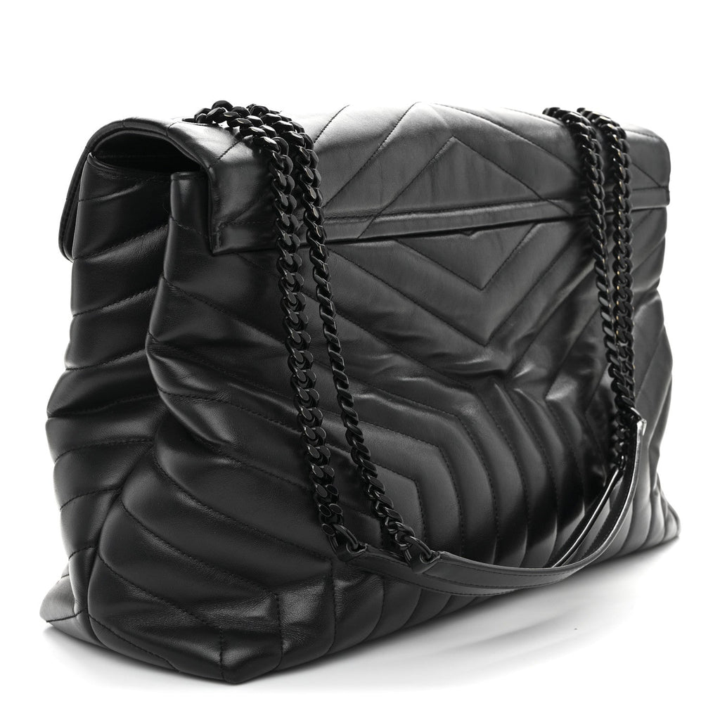 Calfskin Y Quilted Monogram Monochrome Large Loulou Chain Satchel Black