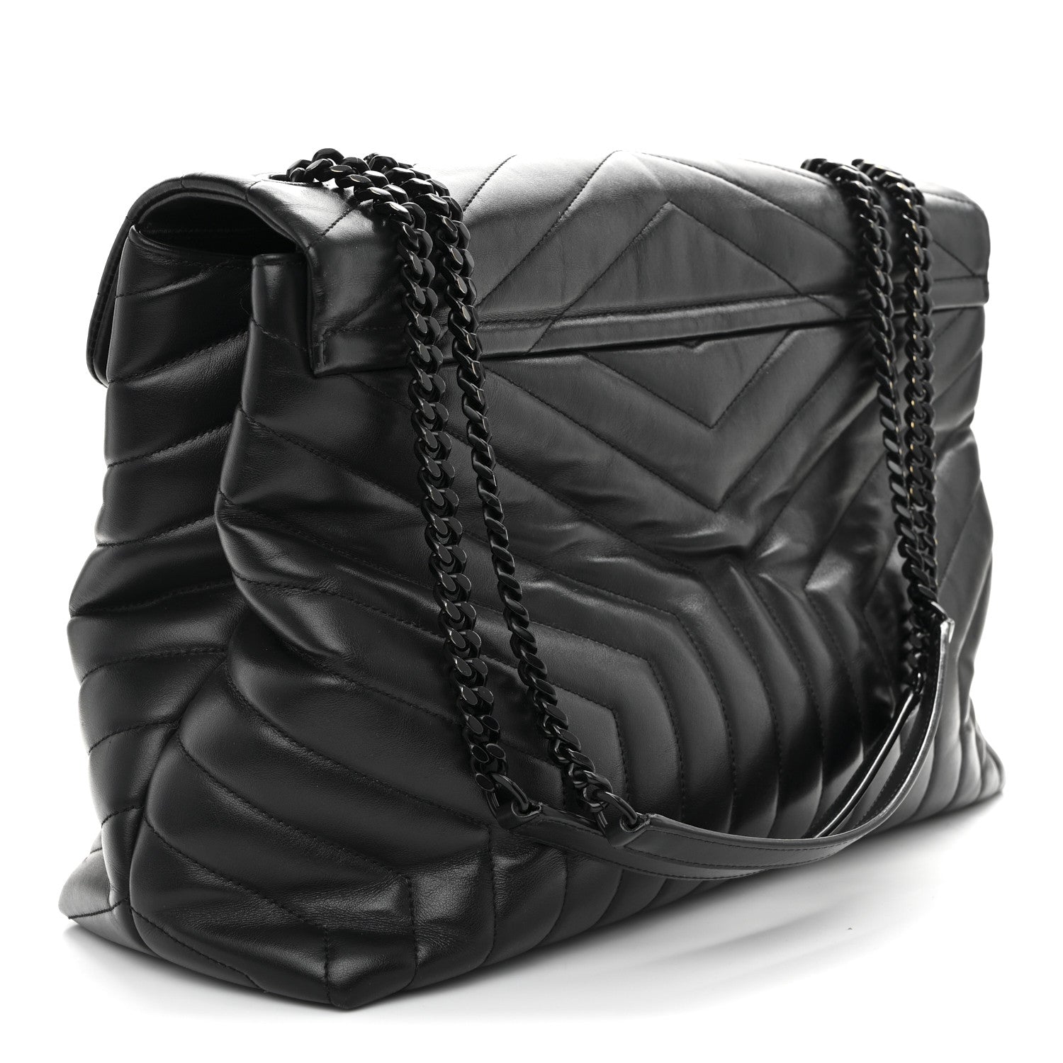 Calfskin Y Quilted Monogram Monochrome Large Loulou Chain Satchel Black