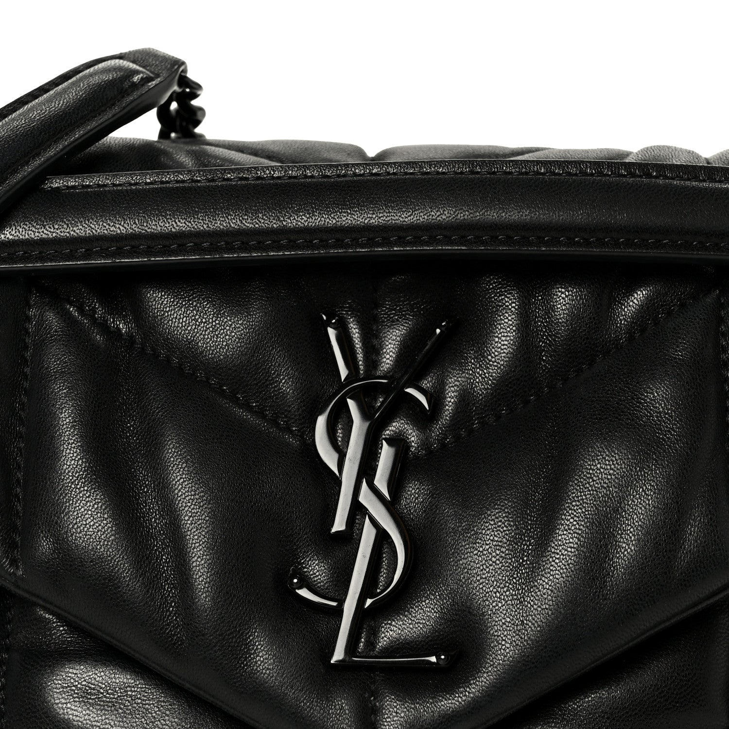 Lambskin Quilted Monogram Monochrome Small Loulou Puffer Chain Satchel Black