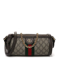 GG Supreme Monogram Textured Dollar Calfskin Web Small Ophidia Blondie Barrel shoulder Bag Beige New Acero