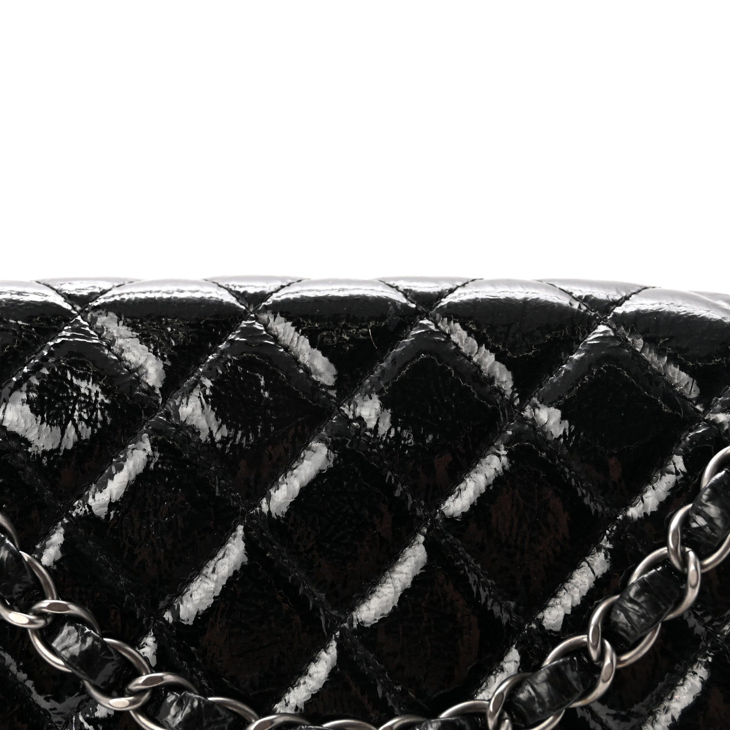 Crumpled Patent Quilted Medium Double Flap Black