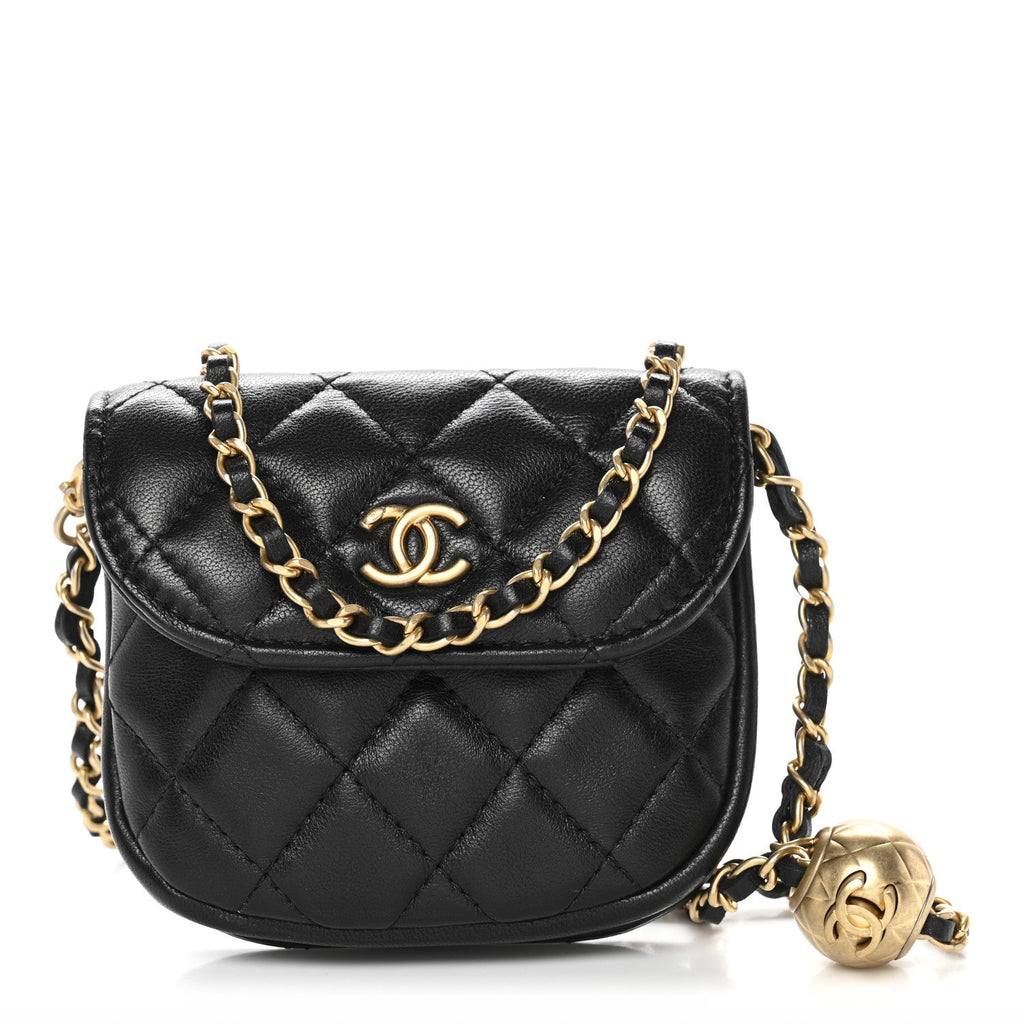 Lambskin Quilted Pearl Crush Waist Bag Black