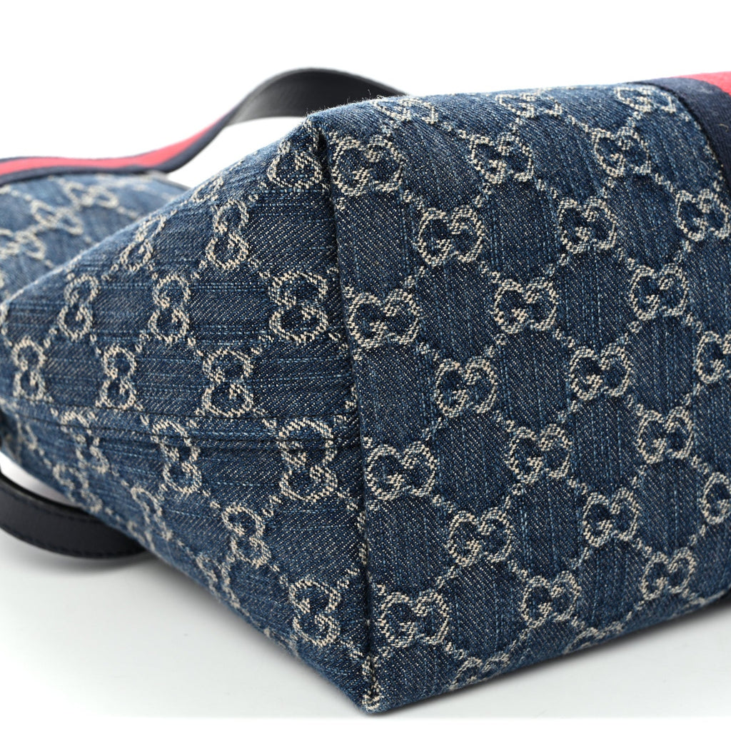 Denim GG Monogram Web Small Giglio Tote Blue White