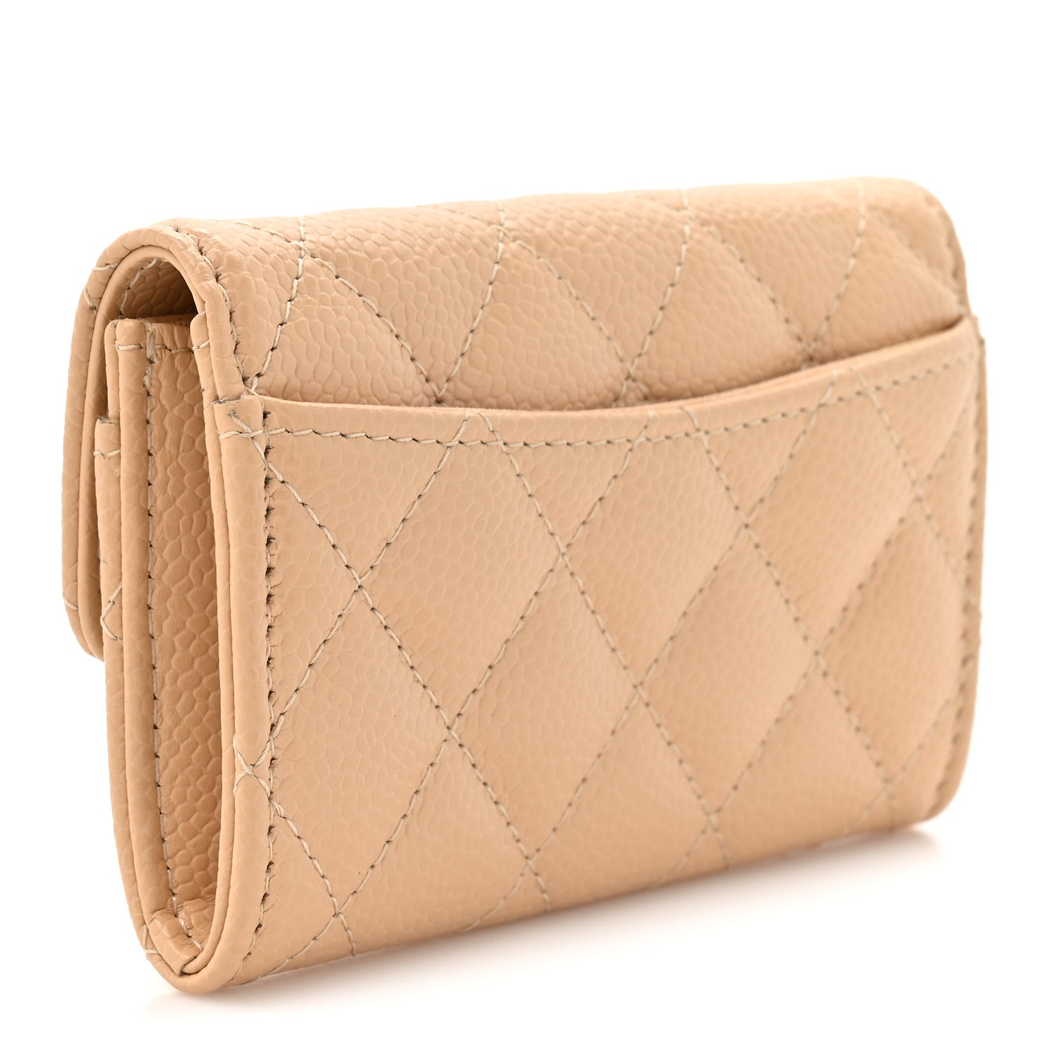 Caviar Quilted Flap Card Holder Wallet Beige