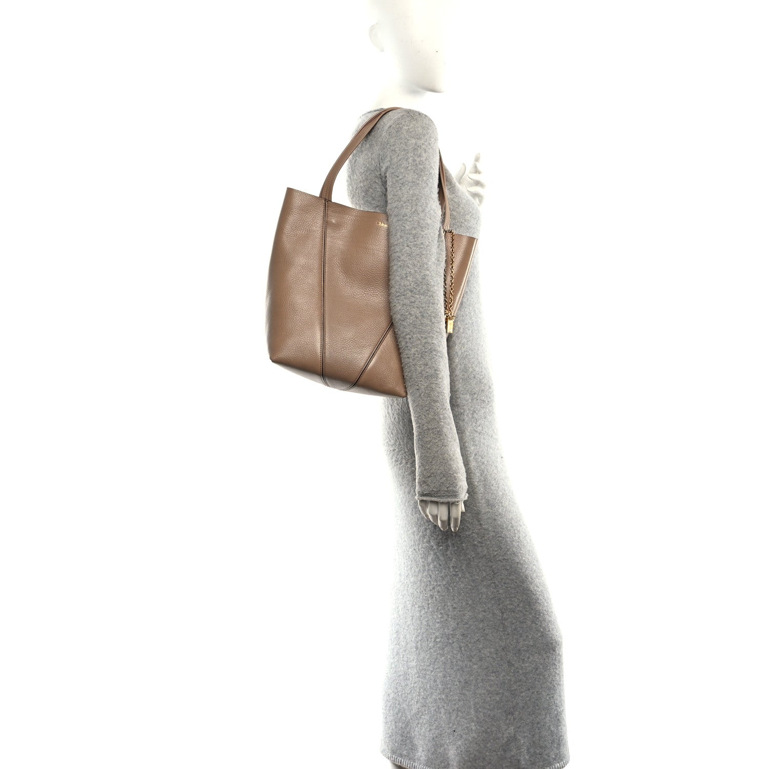 Grained Calfskin Medium Spin Tote Woodrose