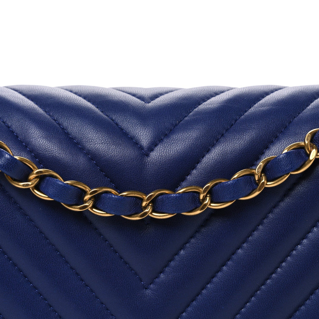 Lambskin Chevron Quilted Medium Double Flap Blue