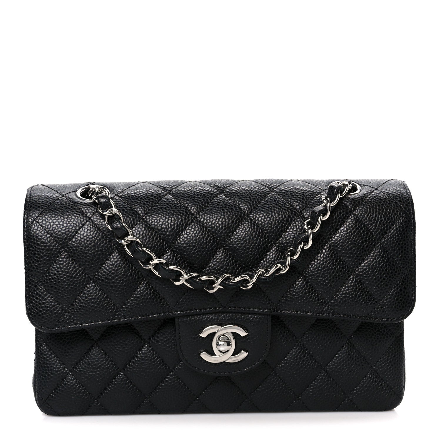 Caviar Quilted Small Double Flap Black Black