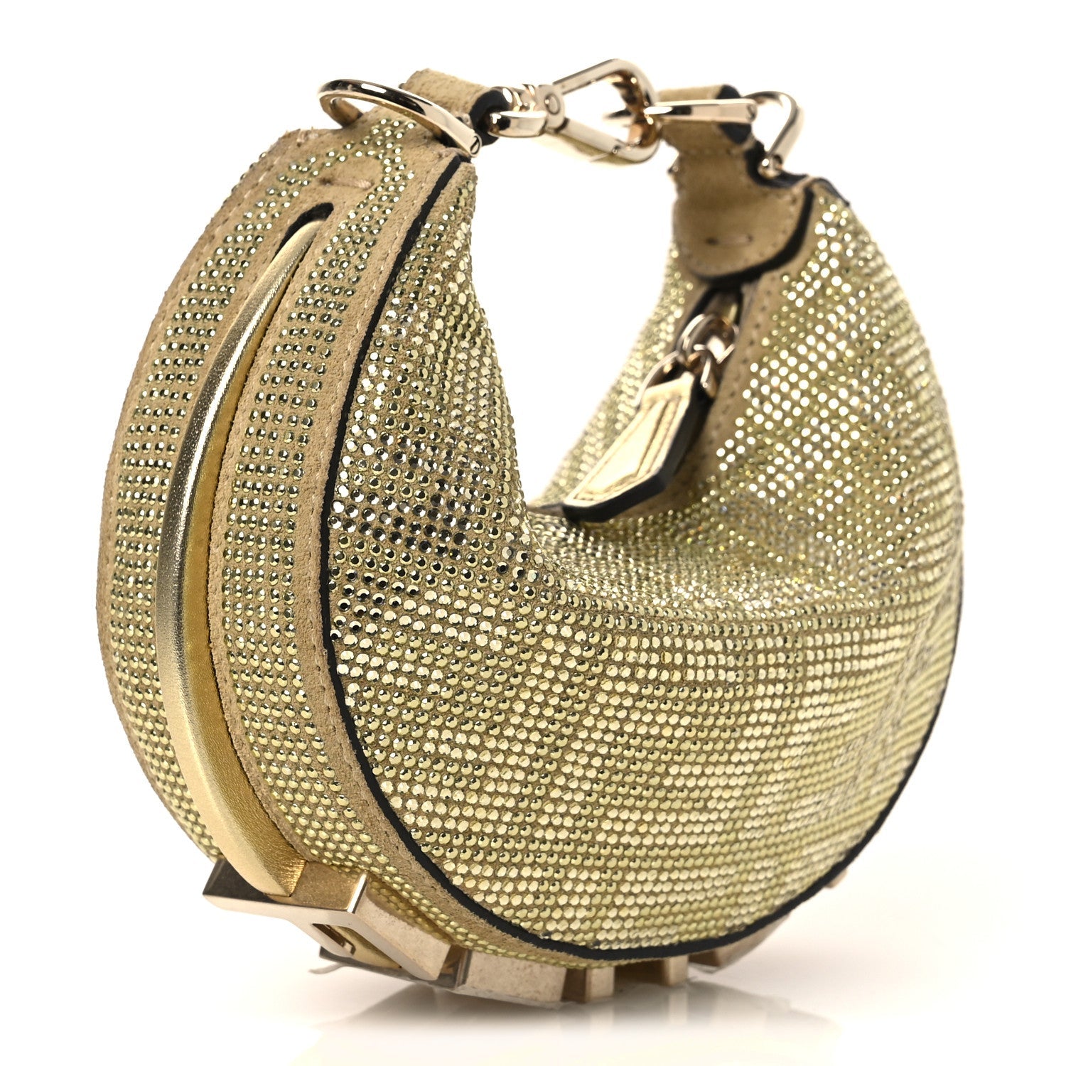 Crystal Vitello Laminato Suede FF Nano Fendigraphy Hobo Bag Platino
