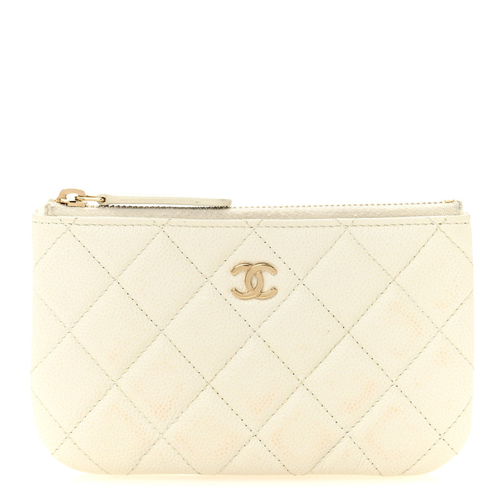 Caviar Quilted Small Pouch White