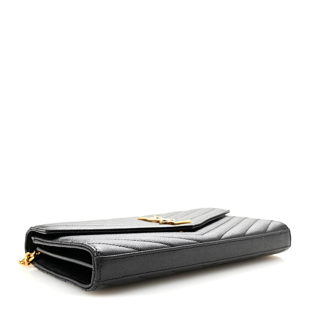 Grain De Poudre Matelasse Chevron Monogram Chain Wallet Black