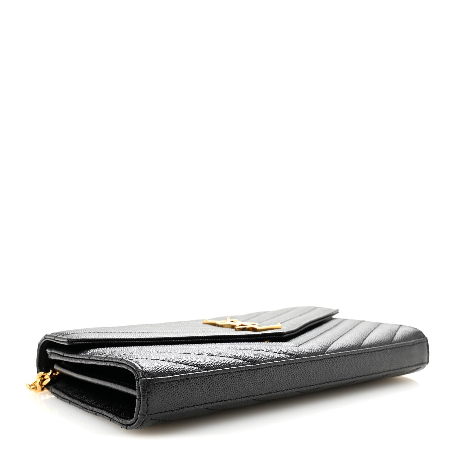 Grain De Poudre Matelasse Chevron Monogram Chain Wallet Black