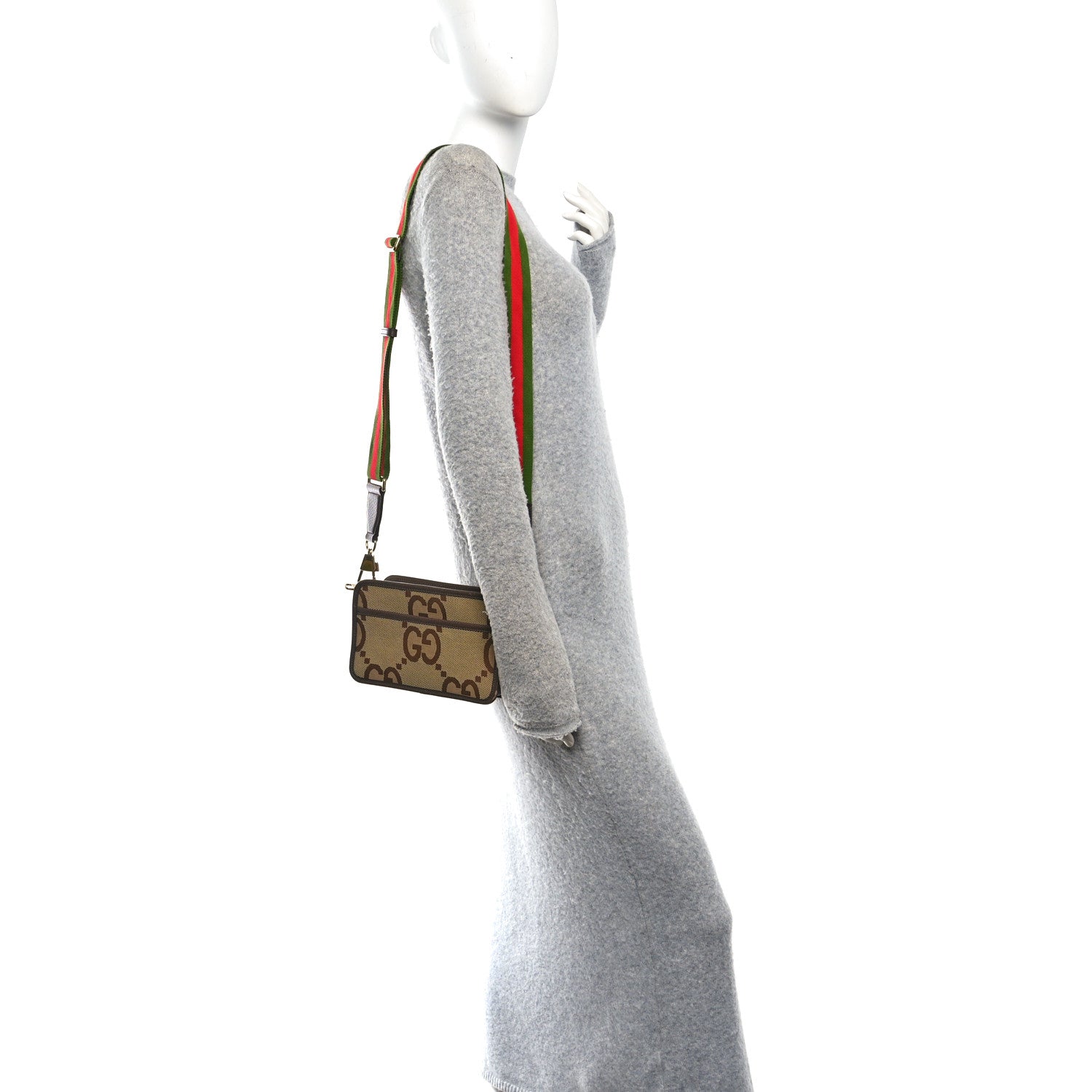 Monogram Jumbo GG Textured Dollar Calfskin Web Mini Crossbody Bag Camel Ebony New Acero