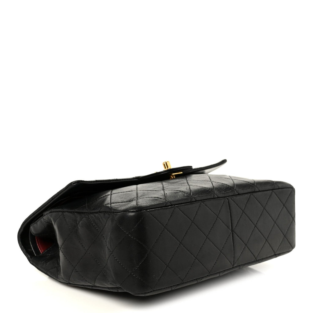 Lambskin Quilted Medium Double Flap Black